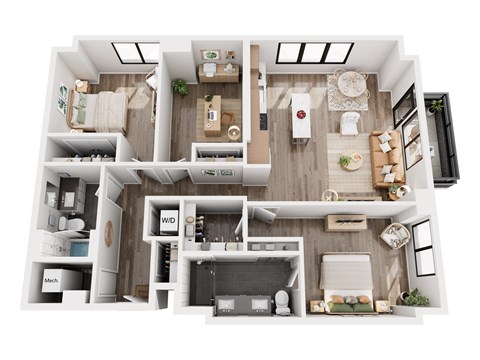Floor plan for 2 beds, 2 baths, 1302 sqft